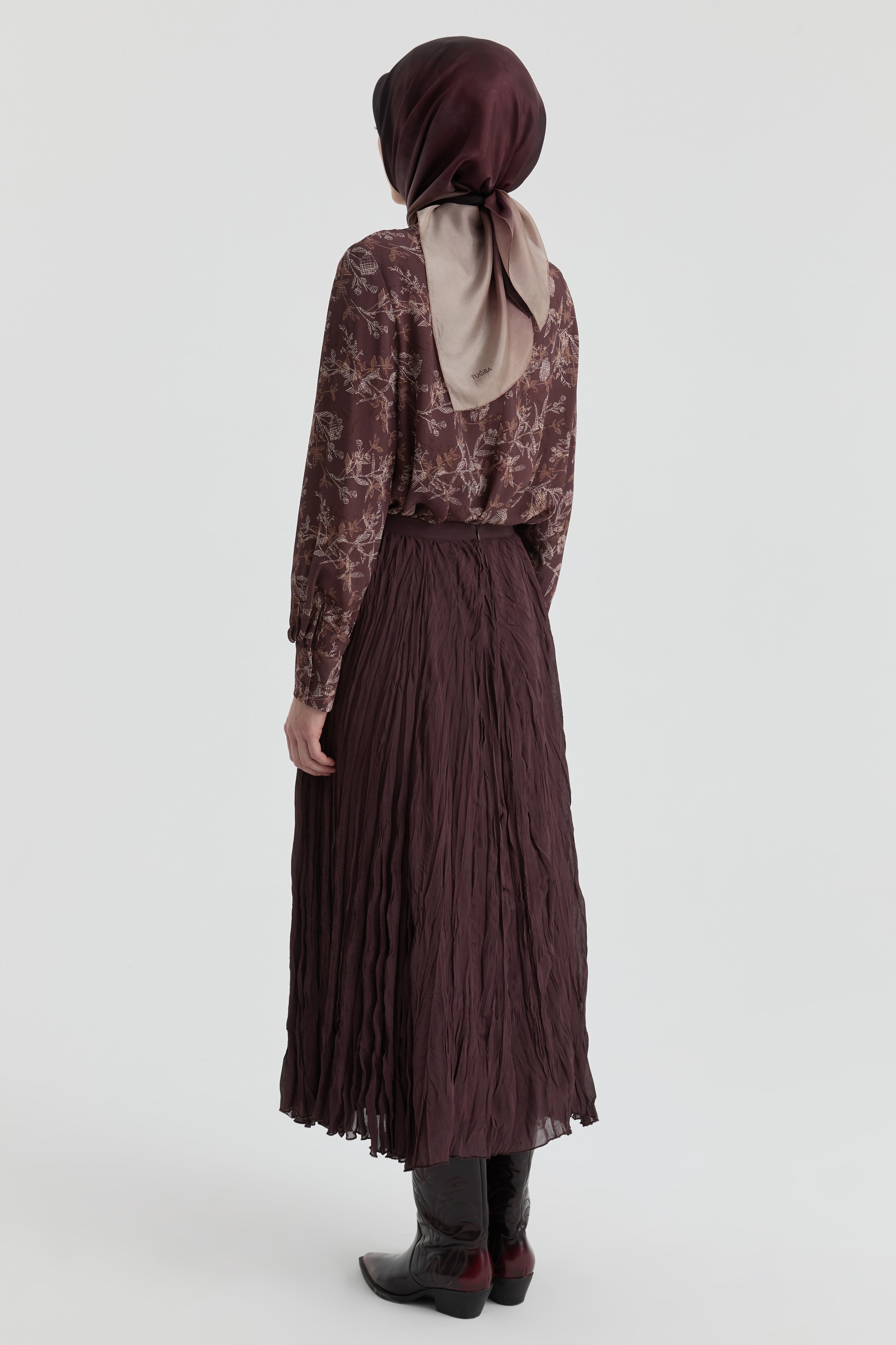 Crash Dokulu Uzun Etek - Kahve TUGBA