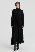 Crash Dokulu Uzun Etek - Siyah TUGBA