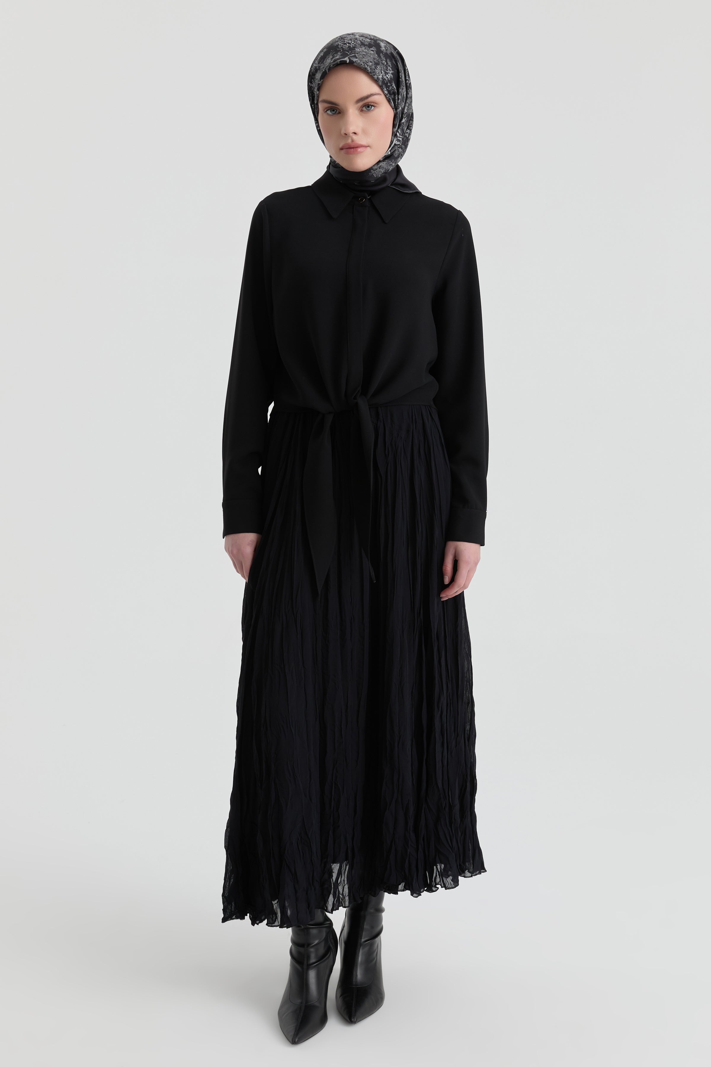 Crash Dokulu Uzun Etek - Siyah TUGBA