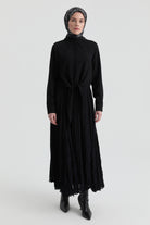 Crash Dokulu Uzun Etek - Siyah TUGBA