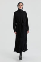 Crash Dokulu Uzun Etek - Siyah TUGBA