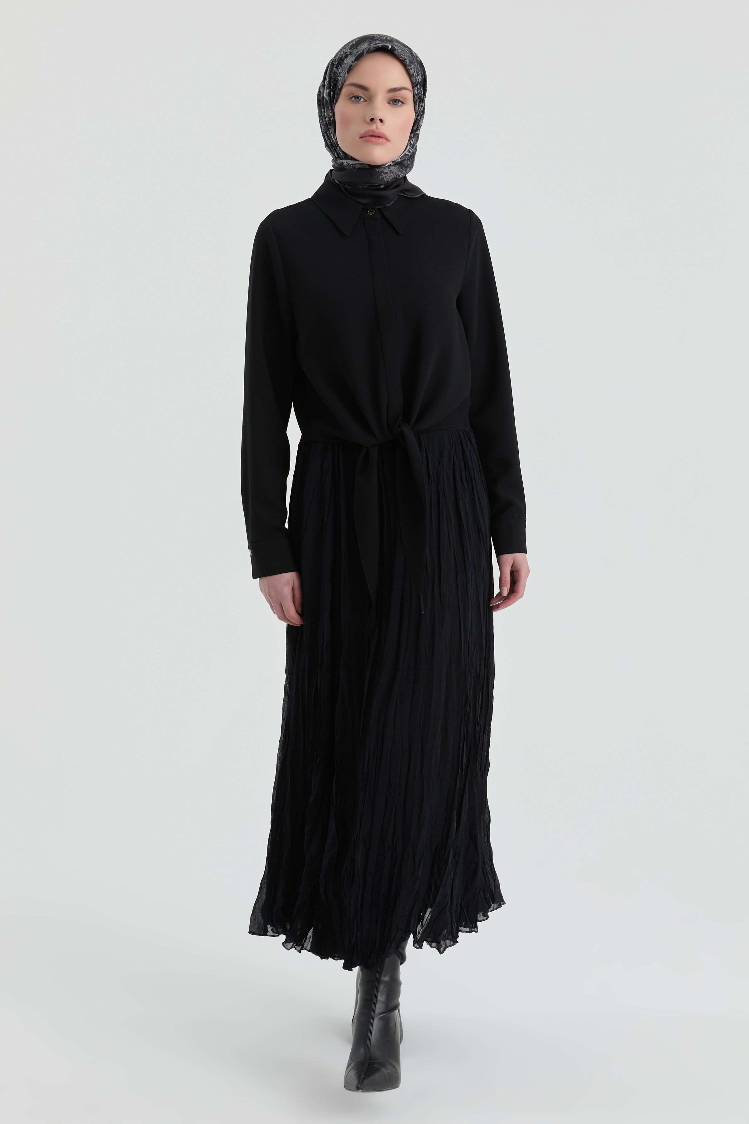 Crash Dokulu Uzun Etek - Siyah TUGBA