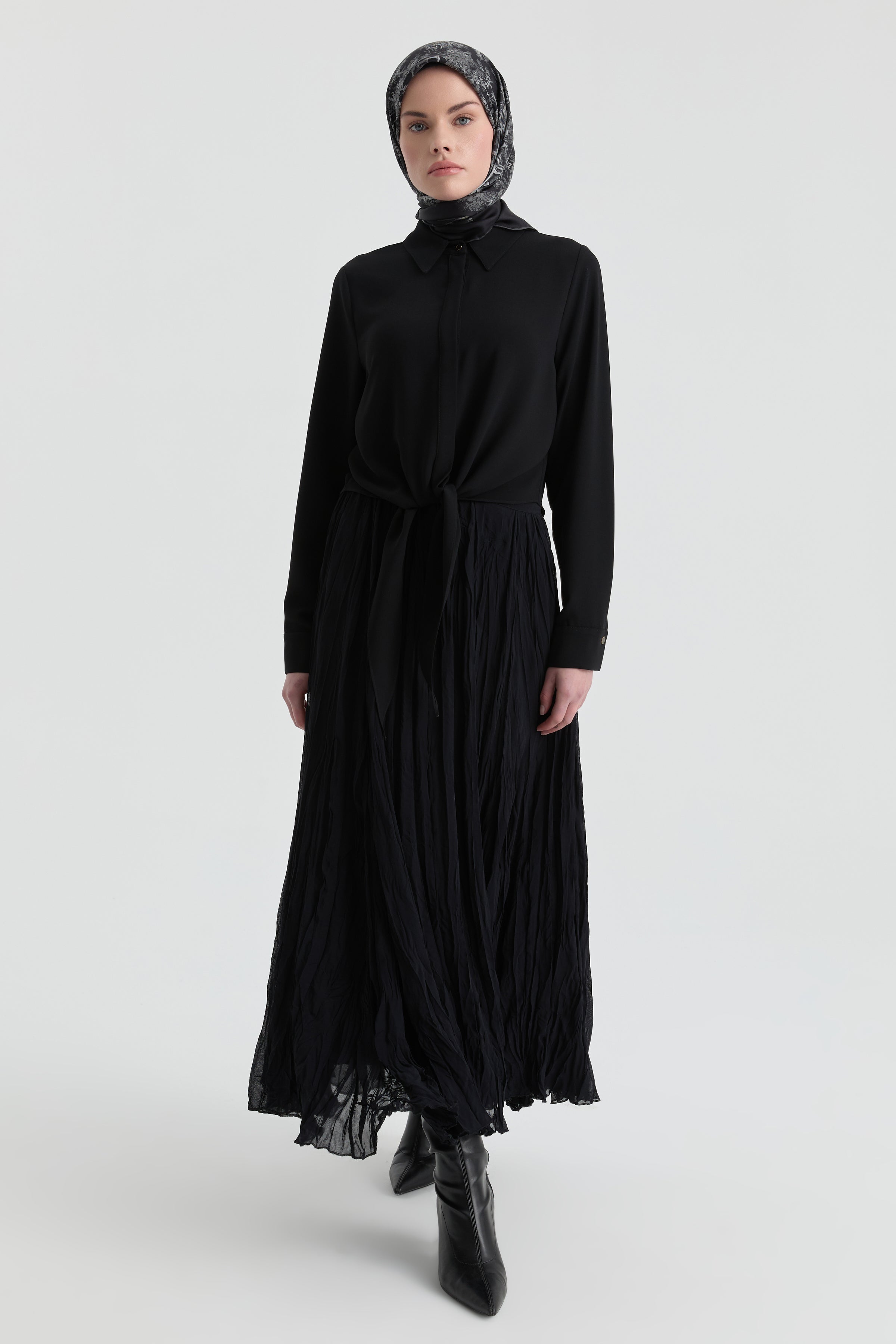 Crash Dokulu Uzun Etek - Siyah TUGBA