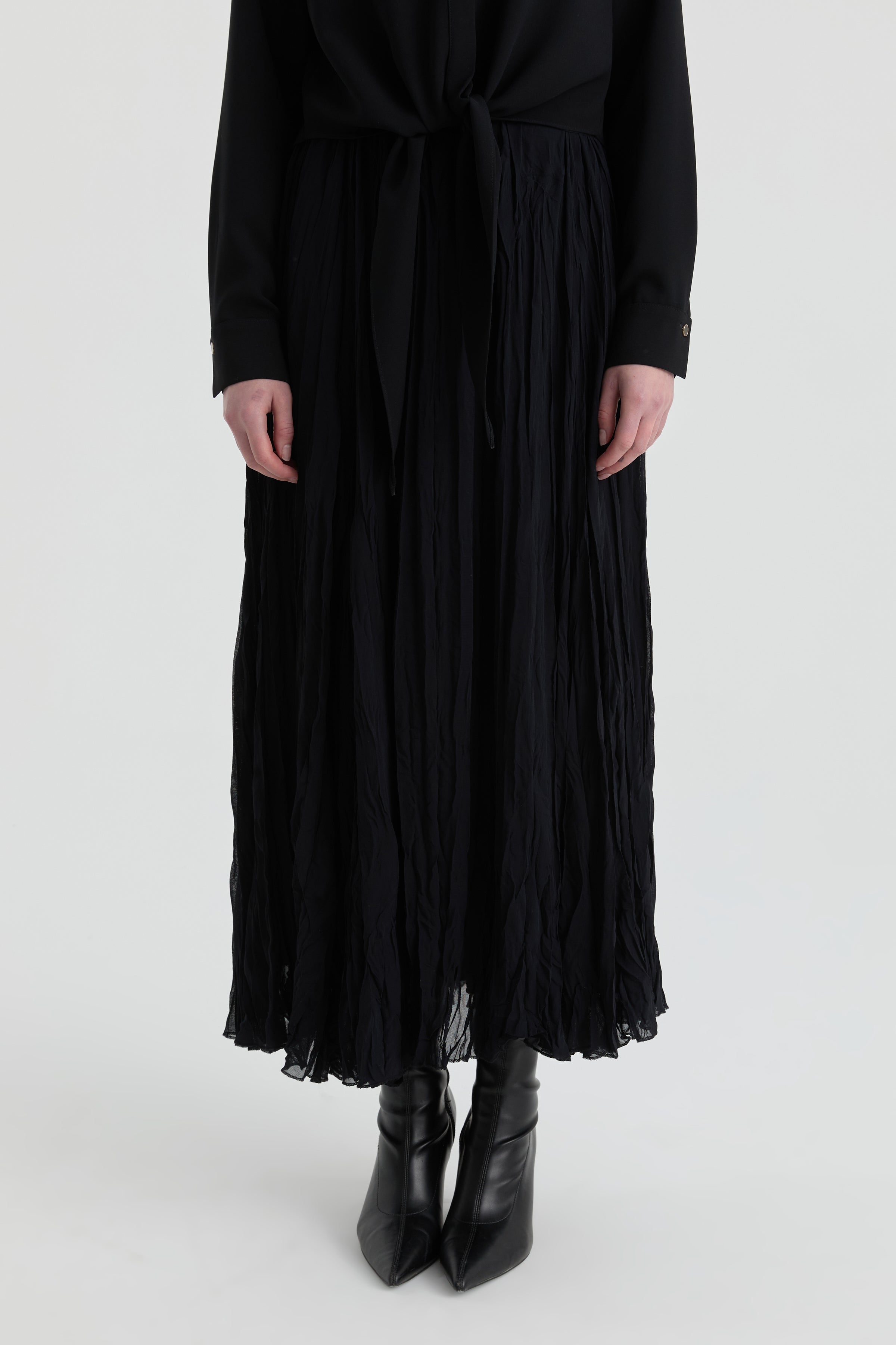 Crash Dokulu Uzun Etek - Siyah TUGBA