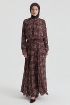 Desenli Etek - Kahve TUGBA