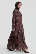 Desenli Etek - Kahve TUGBA