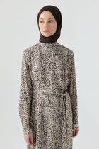 Desenli Elbise - Kahve TUGBA