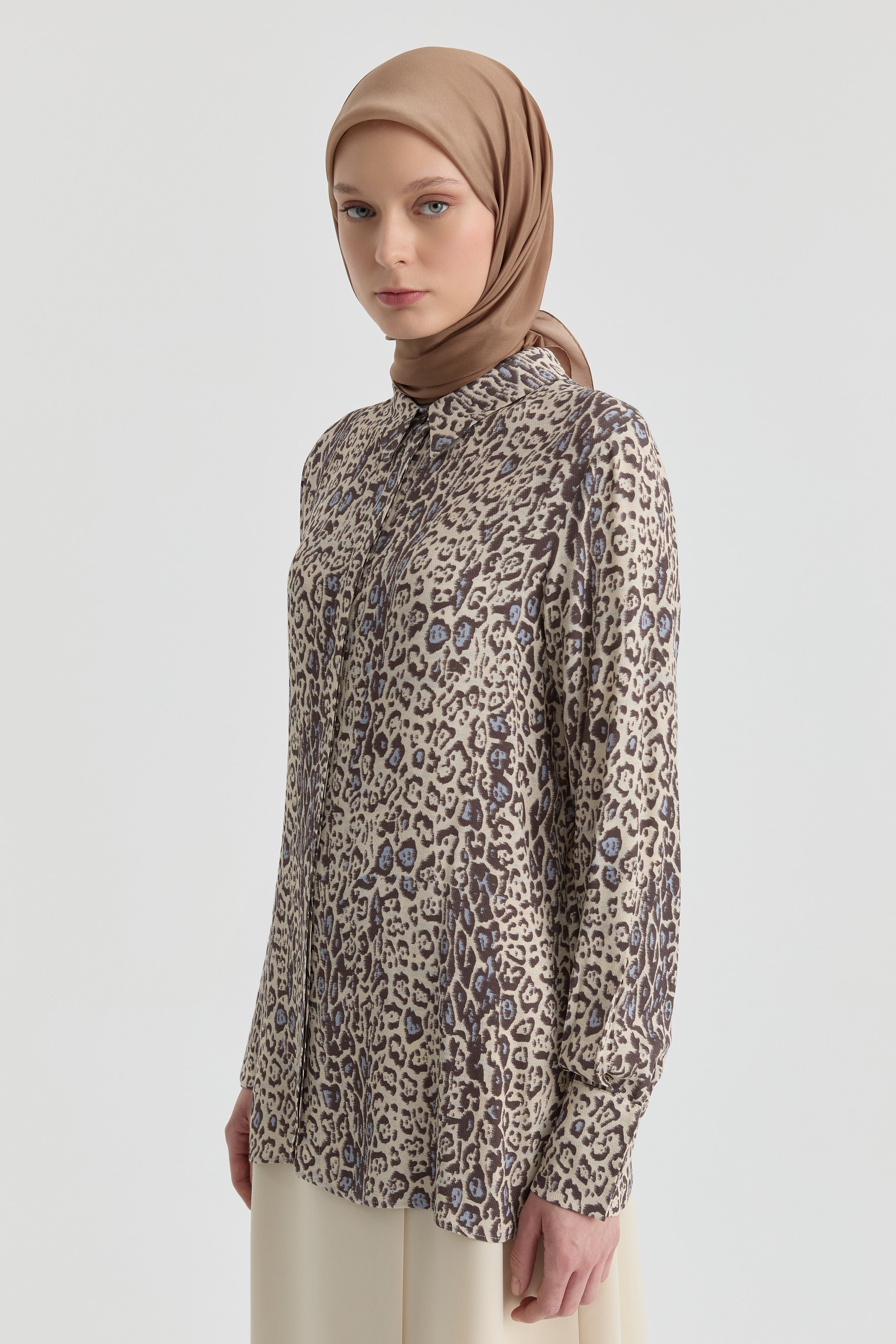 Leopar Desenli Gömlek - Kahve TUGBA