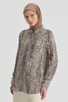 Leopar Desenli Gömlek - Kahve TUGBA
