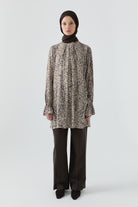 Kolları Lastik Detaylı Tunik - Kahve TUGBA