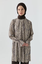 Kolları Lastik Detaylı Tunik - Kahve TUGBA