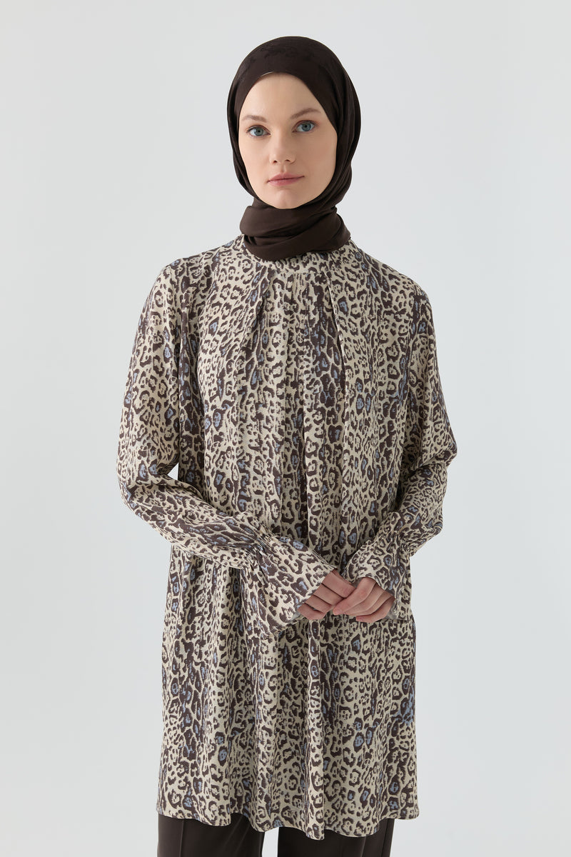 Kolları Lastik Detaylı Tunik - Kahve TUGBA