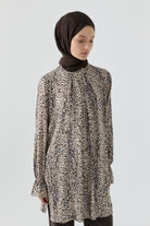 Kolları Lastik Detaylı Tunik - Kahve TUGBA