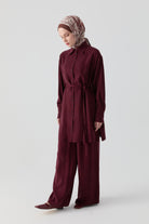 Robalı İnce Kemerli Tunik - Bordo TUGBA