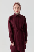 Robalı İnce Kemerli Tunik - Bordo TUGBA