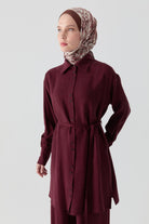 Robalı İnce Kemerli Tunik - Bordo TUGBA