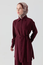 Robalı İnce Kemerli Tunik - Bordo TUGBA