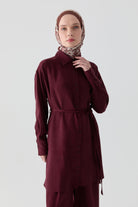 Robalı İnce Kemerli Tunik - Bordo TUGBA