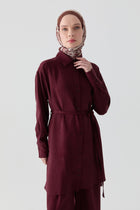 Robalı İnce Kemerli Tunik - Bordo TUGBA