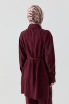 Robalı İnce Kemerli Tunik - Bordo TUGBA