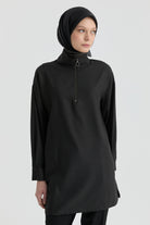 Önden Yarım Fermuarlı Tunik - Antrasit TUGBA
