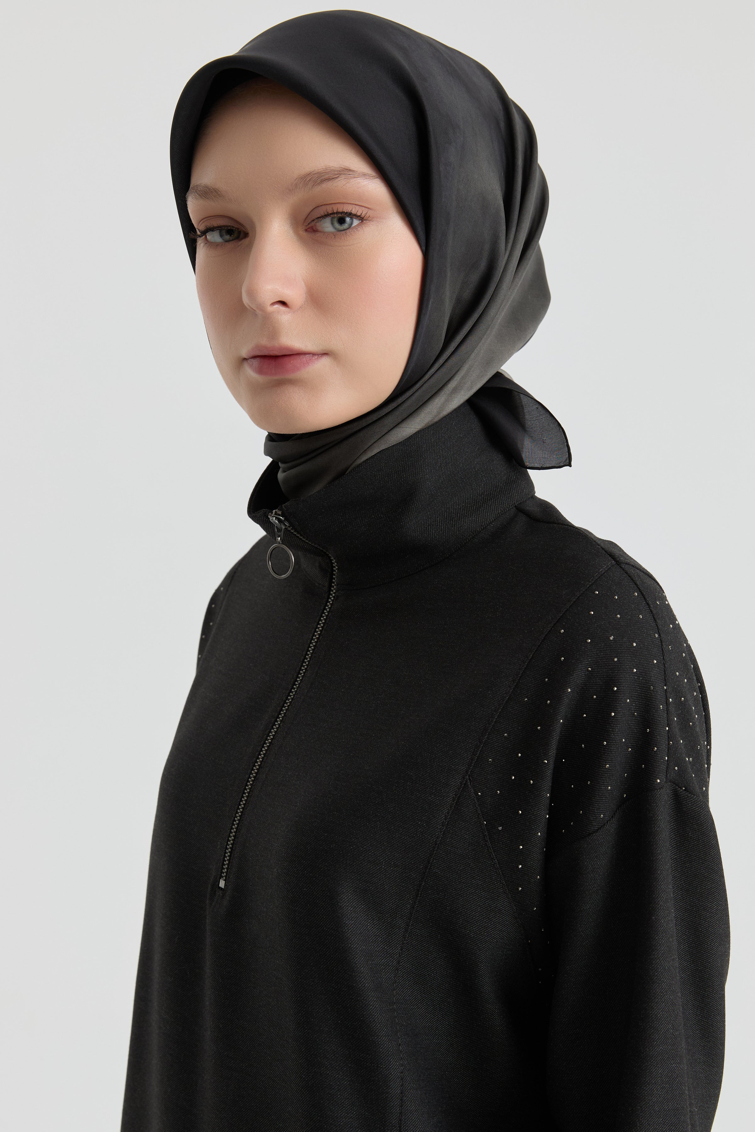 Önden Yarım Fermuarlı Tunik - Antrasit TUGBA