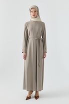 Kolları Düğme Detaylı Elbise - Vizon TUGBA