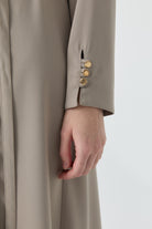 Kolları Düğme Detaylı Elbise - Vizon TUGBA