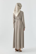 Kolları Düğme Detaylı Elbise - Vizon TUGBA