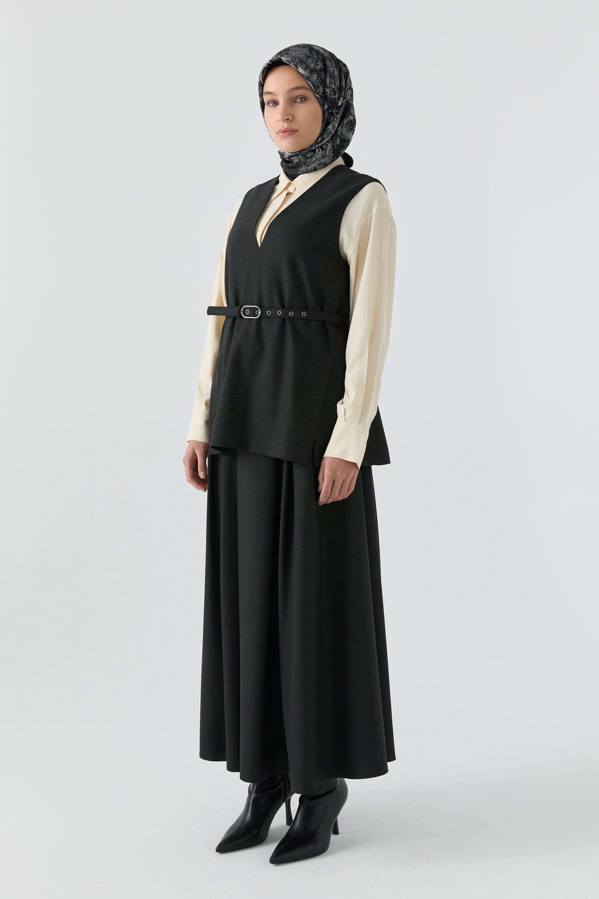 Kemer Detaylı Etek - Antrasit TUGBA