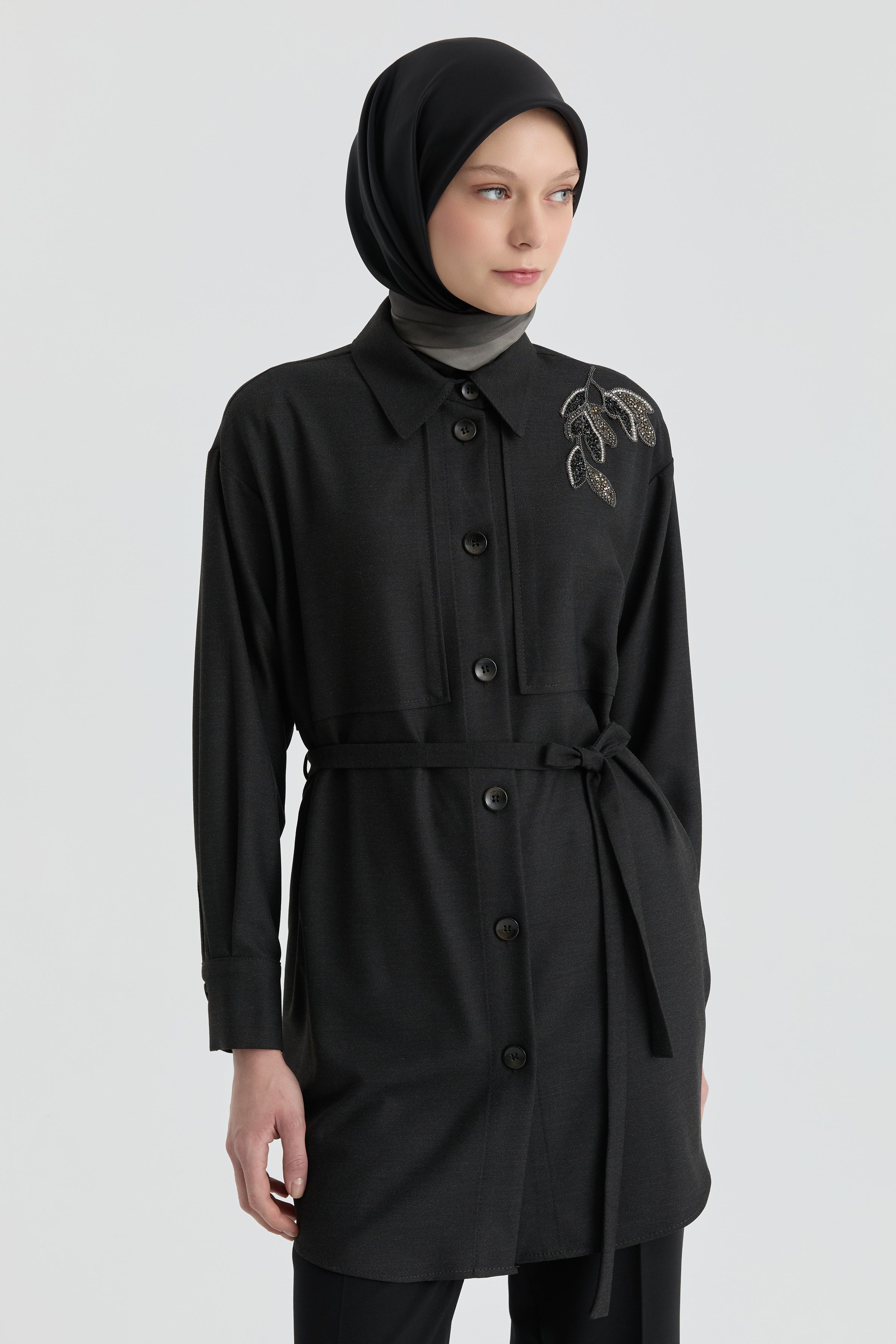 Omzu İşlemeli Tunik - Antrasit TUGBA