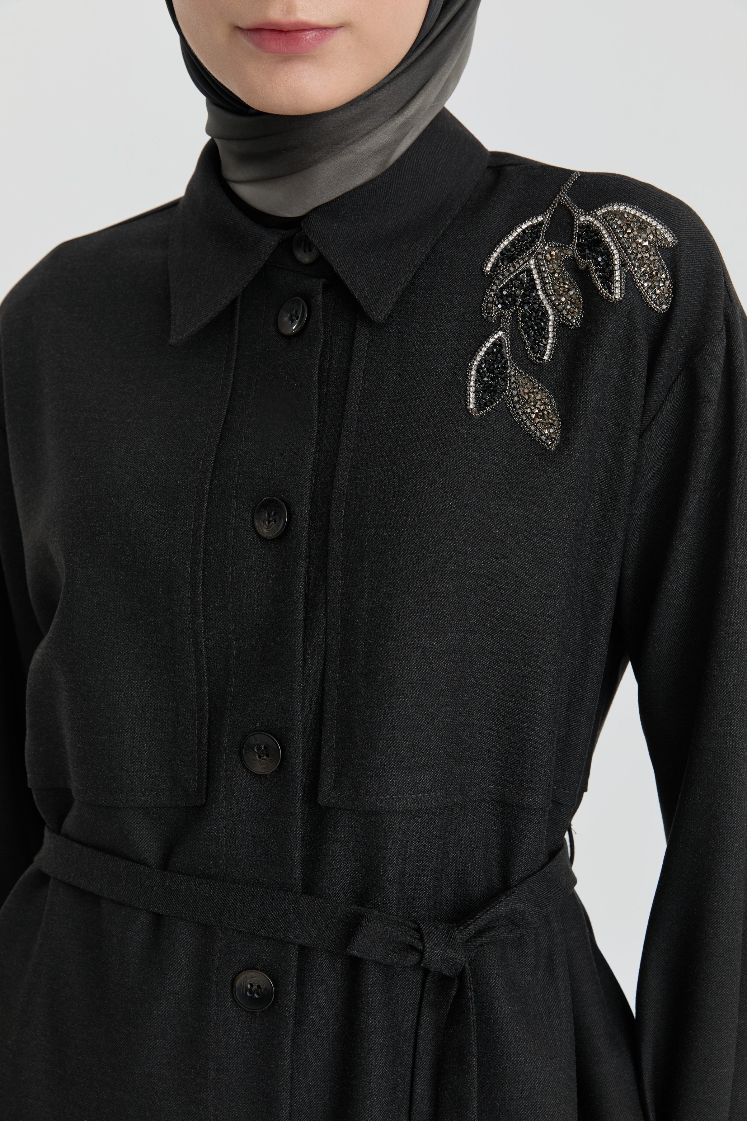 Omzu İşlemeli Tunik - Antrasit TUGBA