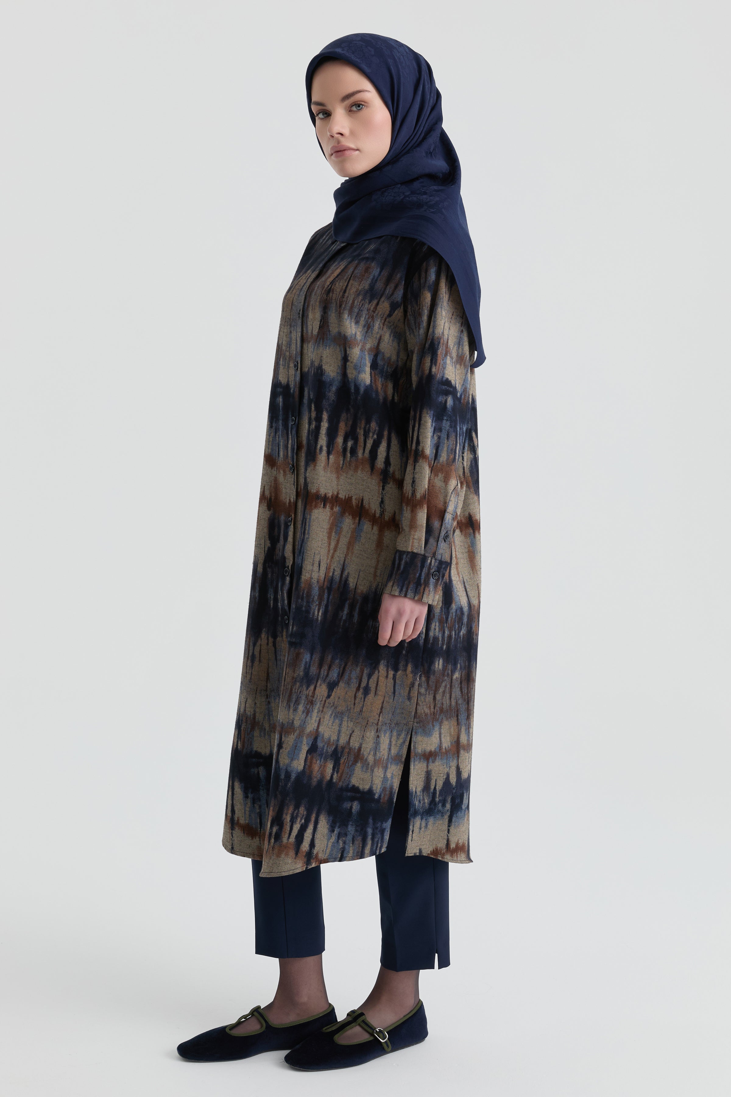 Gömlek Yaka Detaylı Tunik - Lacivert TUGBA