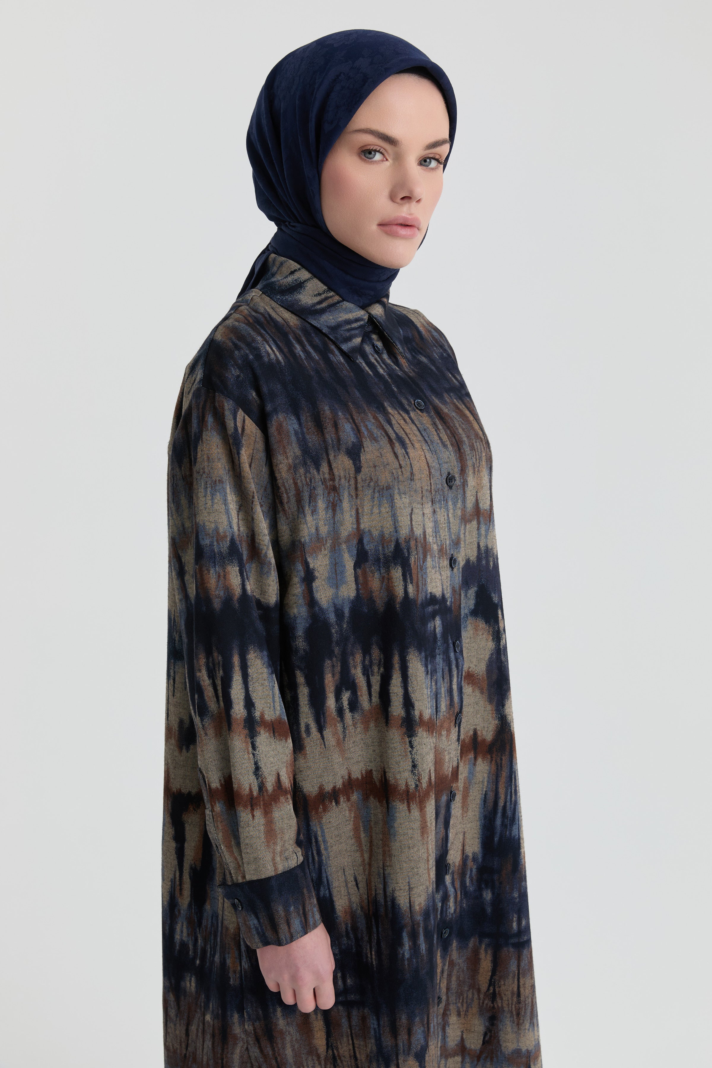 Gömlek Yaka Detaylı Tunik - Lacivert TUGBA