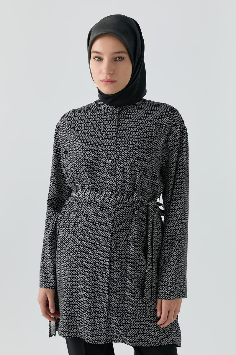 Zincir Desenli Tunik - Siyah TUGBA