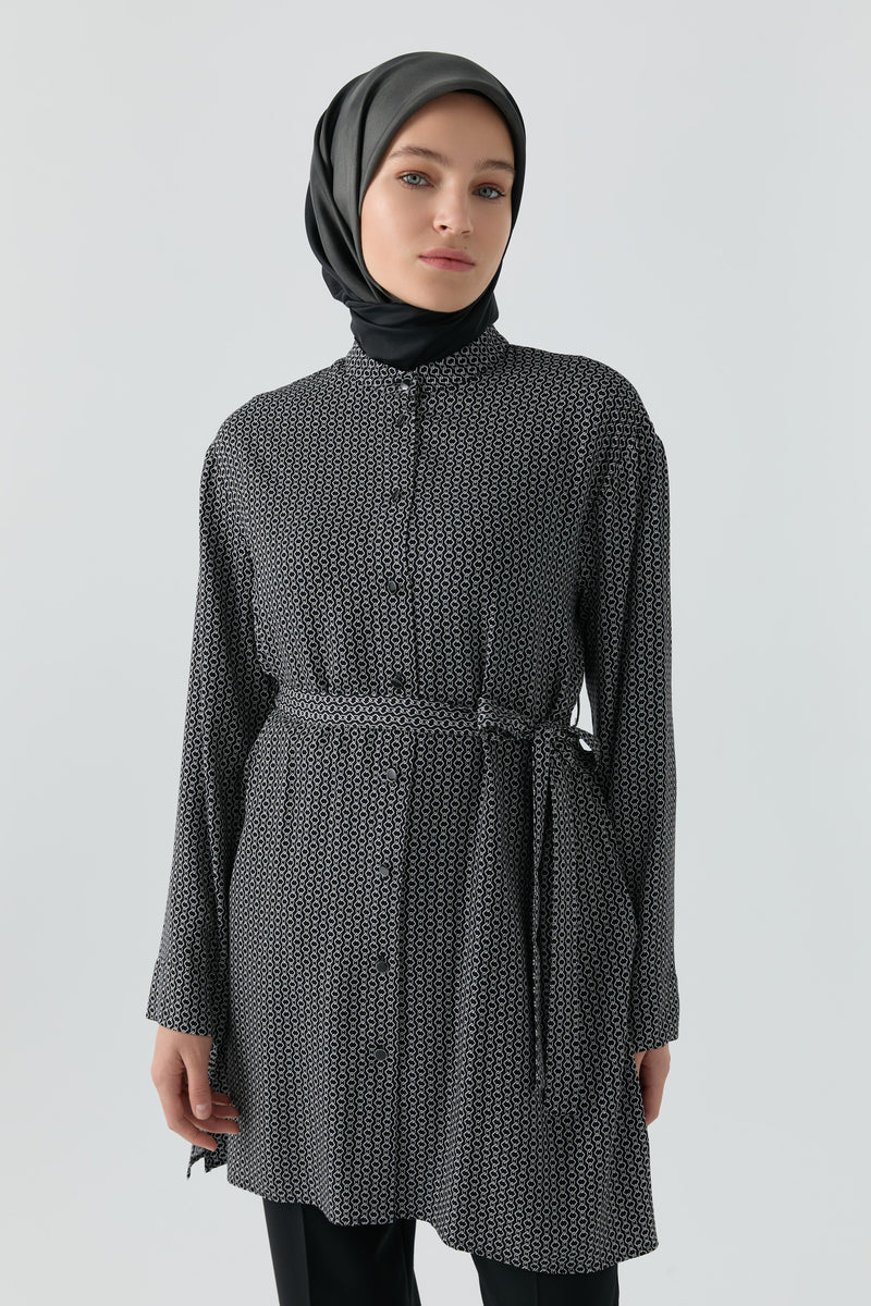 Zincir Desenli Tunik - Siyah TUGBA