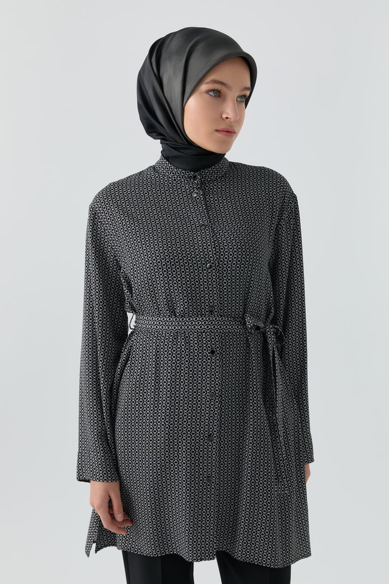 Zincir Desenli Tunik - Siyah TUGBA