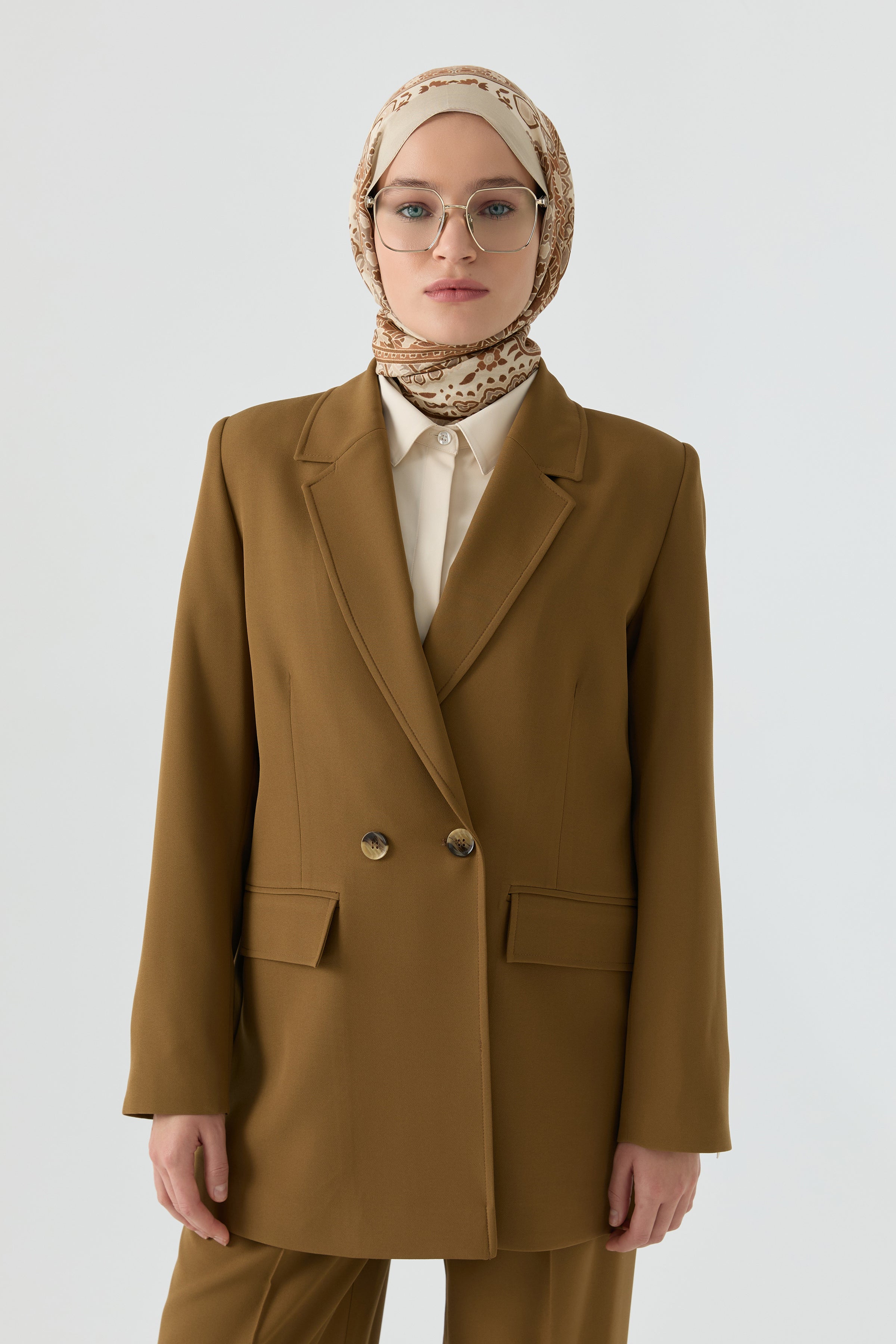 Cep Detaylı Ceket Pantolon Takım - Olive TUGBA