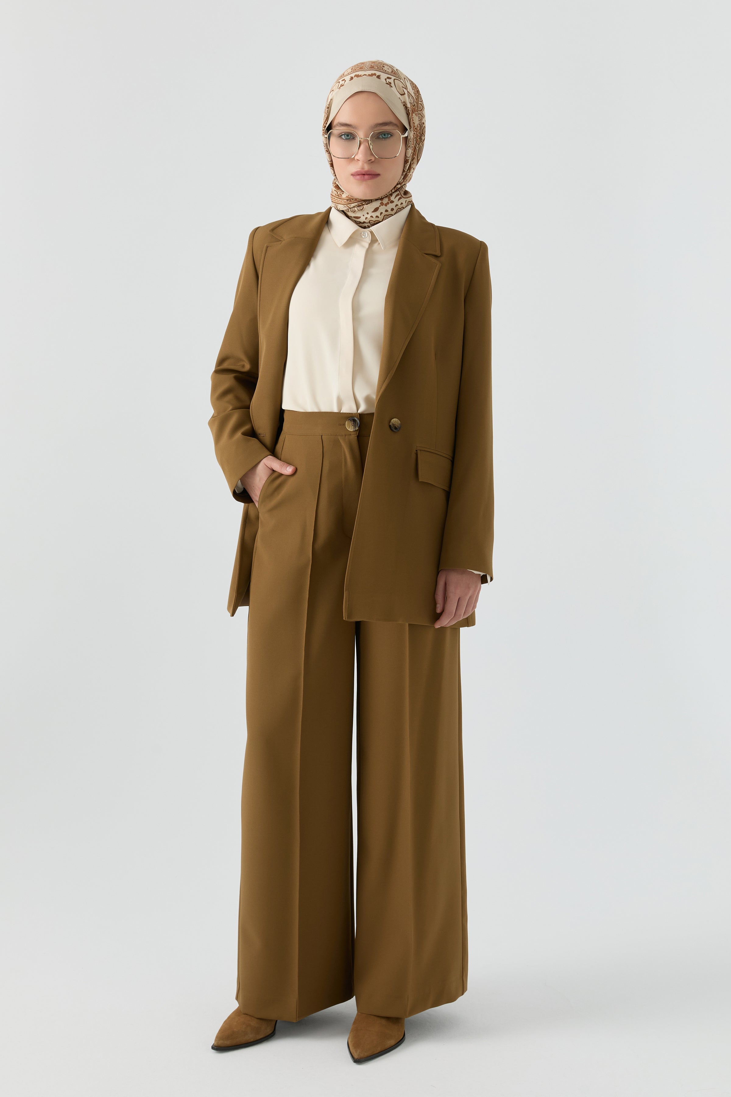 Cep Detaylı Ceket Pantolon Takım - Olive TUGBA