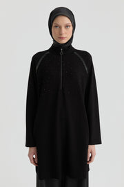 Reglan Kol Detaylı Tunik - Siyah TUGBA