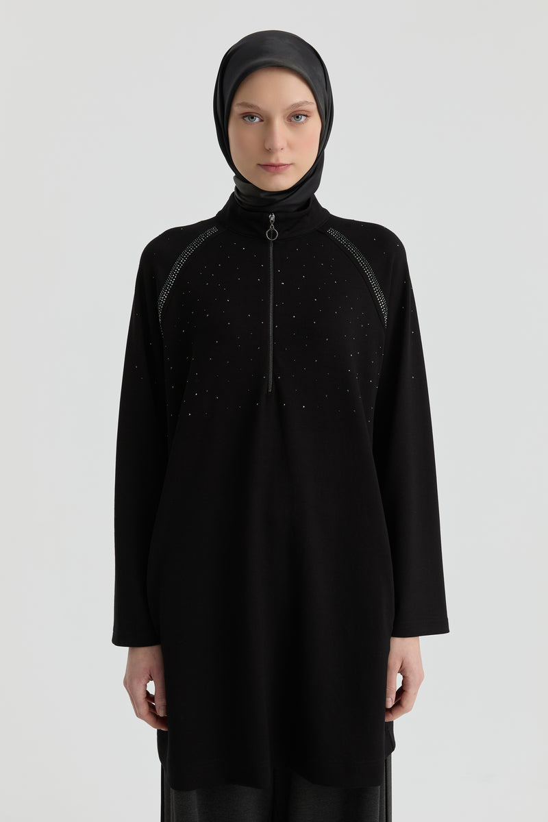 Reglan Kol Detaylı Tunik - Siyah TUGBA