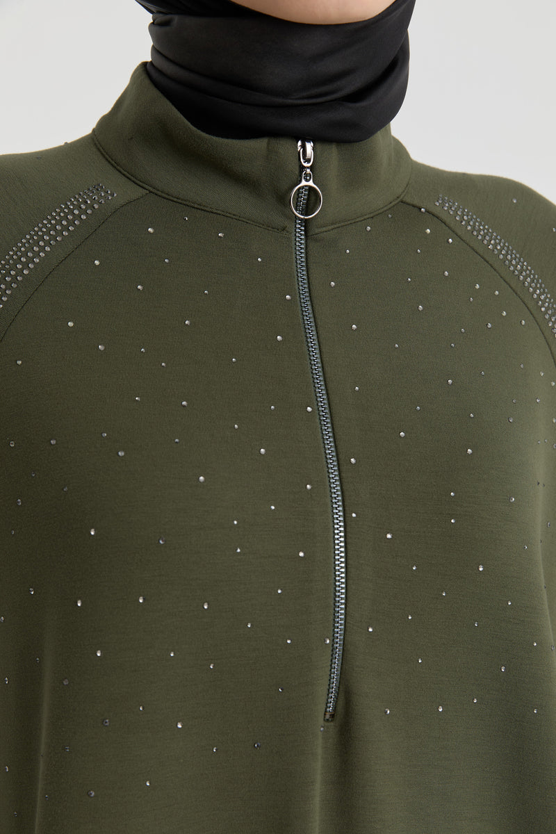 Reglan Kol Detaylı Tunik - Haki TUGBA