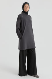 Reglan Kol Detaylı Tunik - Antrasit TUGBA