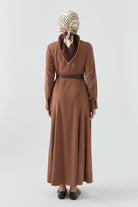 Deri Kemer Detaylı Elbise - Taba TUGBA