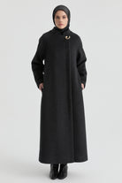 Broş Detaylı Manto - Antrasit TUGBA