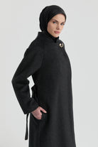 Broş Detaylı Manto - Antrasit TUGBA