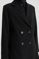 Kruvaze Düğmeli Uzun Basic Ceket - Siyah TUGBA