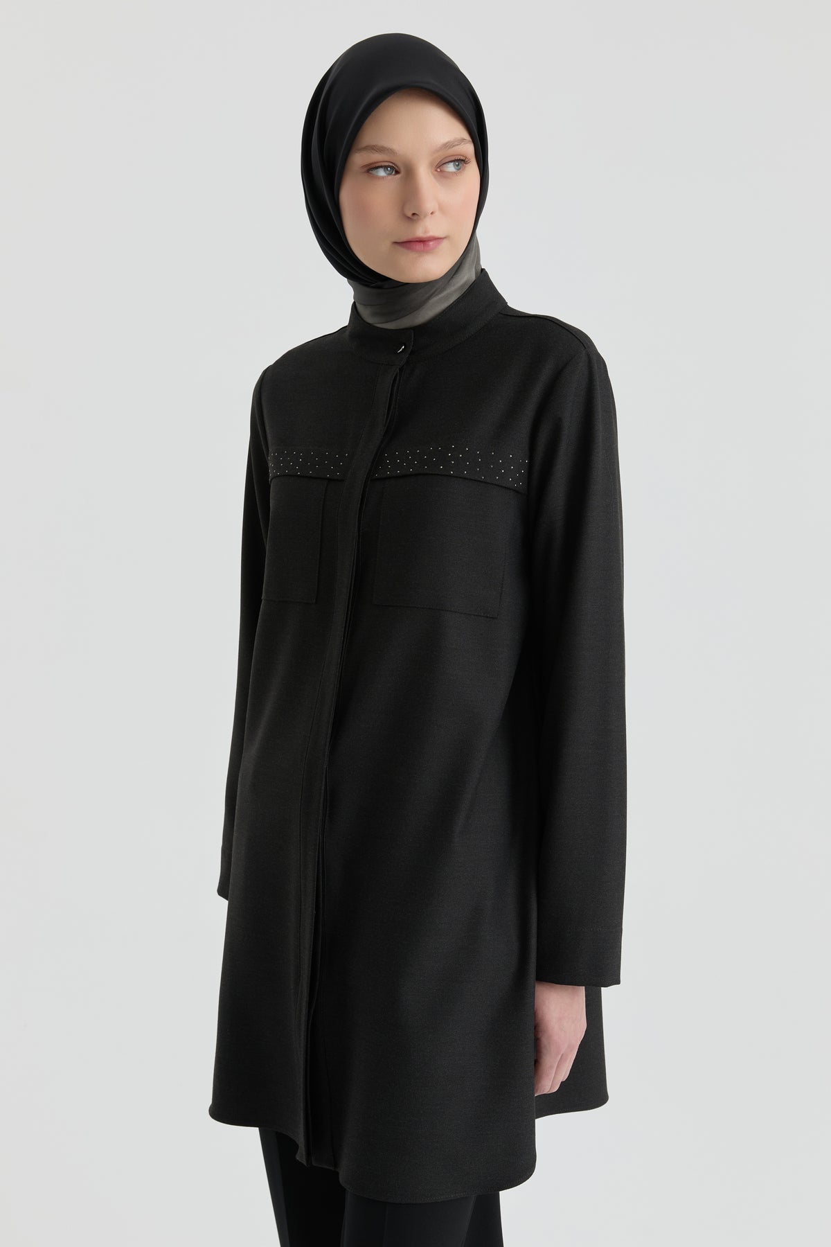 Tunic with Decorative Pockets - Anthracite