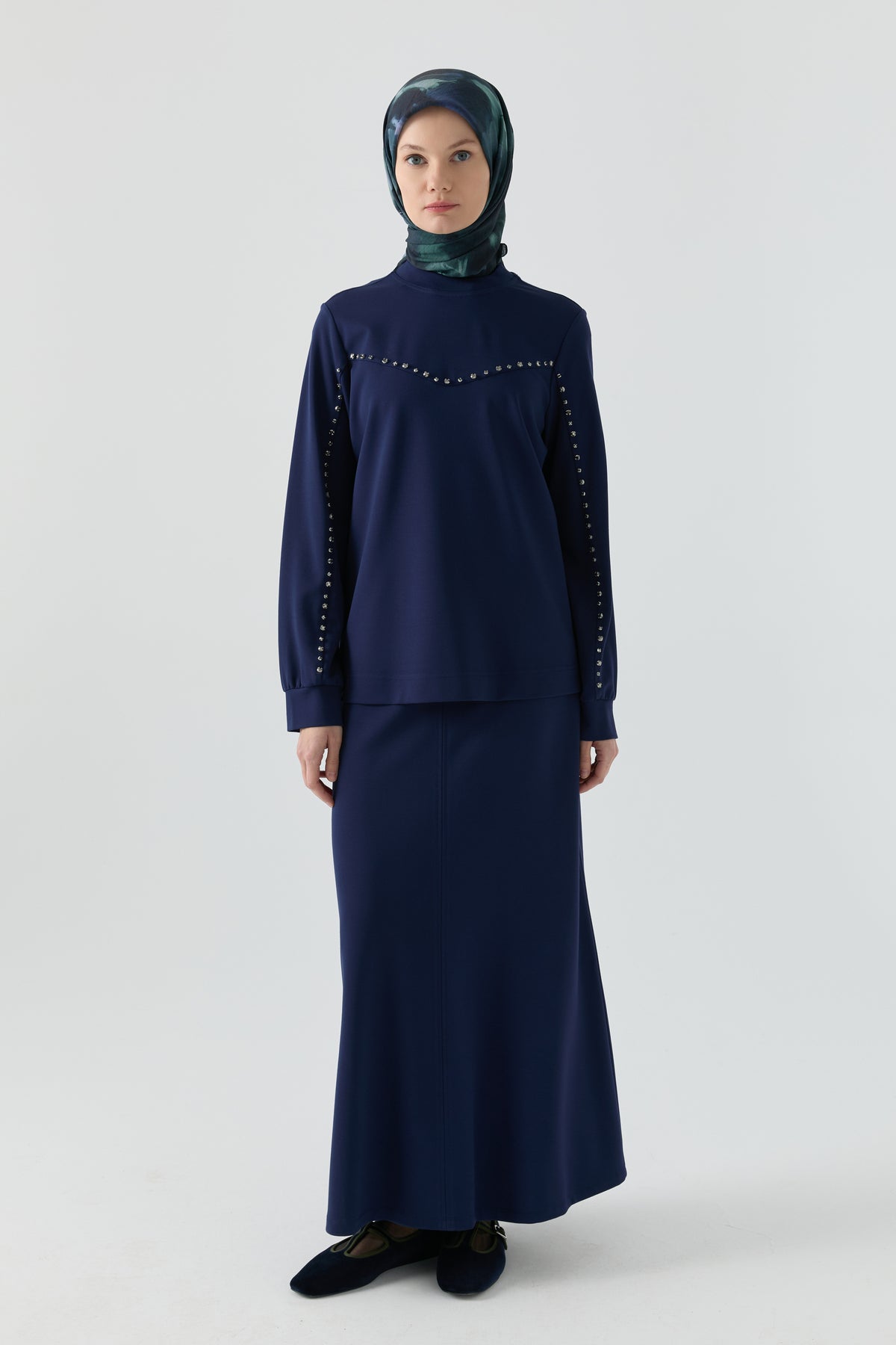 Stone Detailed Skirt Set - Parliament