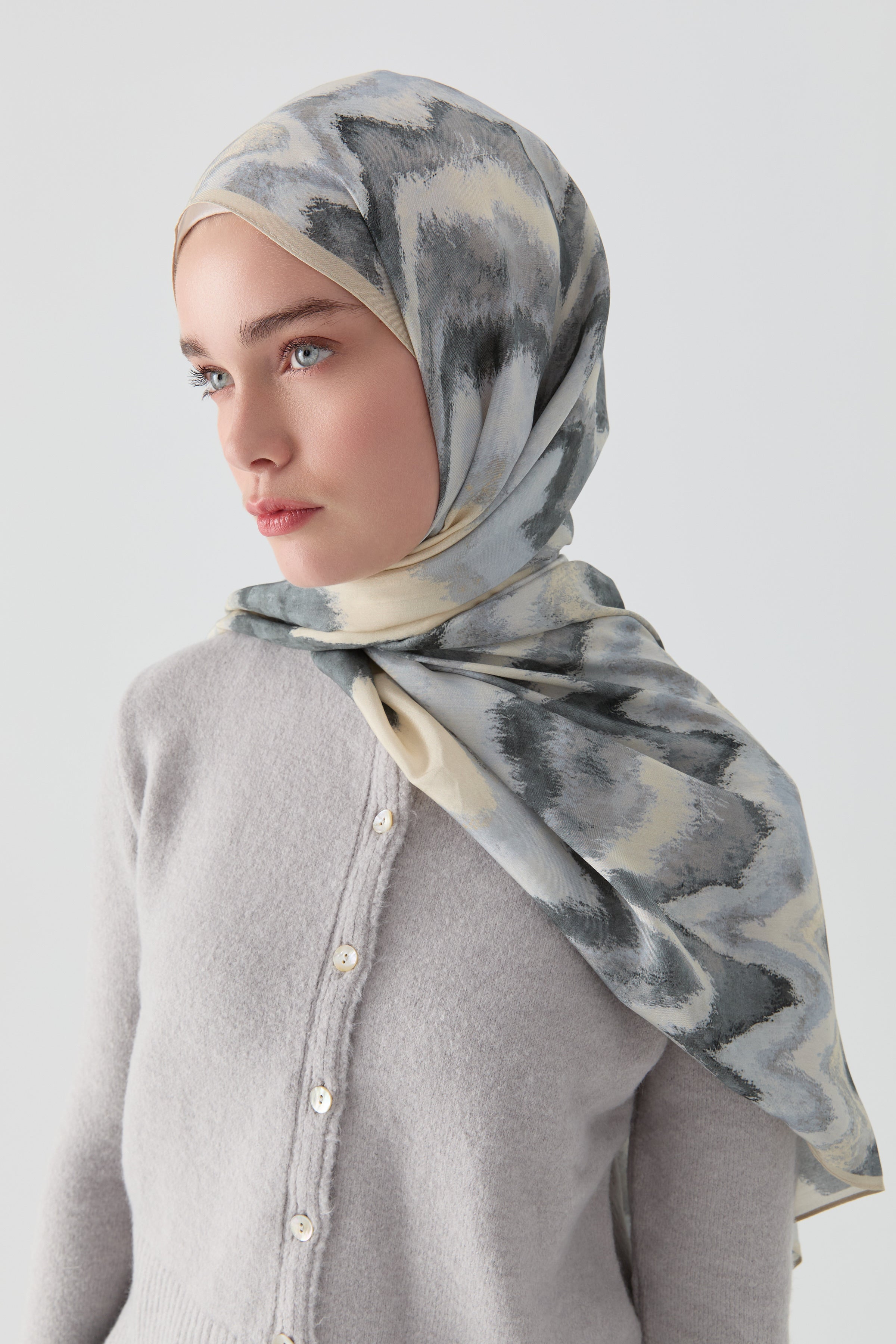 İkat Desenli Natural Şal - Açık Mavi TUGBA